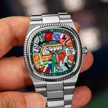 1 pieza Reloj de cuarzo impermeable con esfera de dibujos animados de gran tamaño para hombre CILOA, de uso diario - Plateado - Ver 3