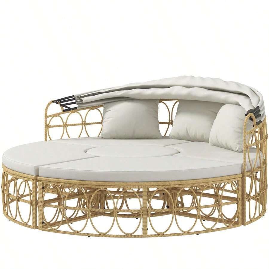 Sun Island, 4-Piece Set, Extendable Canopy, 5 Cushions, Rattan Look, 178W X 85D X 66.5H Cm, Beige-XY228830 - 860-317V00CW - View 1