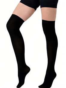 1 Pair Women's Black Over-The-Knee Thigh High Stockings, Slimming Super Elastic 80D Velvet Breathable Anti-Snag Thigh High Socks - Black - View 5