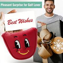 Funda para Putter de Golf con Cara Sonriente de Ojos Grandes de Dibujos Animados/Bordado de Color Contrastante Exquisito & Duradero/Acolchado Reforzado/Tamaño Estándar Universal/Accesorio de Golf Regalo para Vacaciones - Rojo - Ver 9