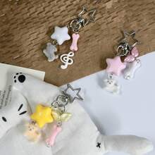 1pc Ins Cute Delicate Minimalist Silver Chain Cross Resin Star Bowknot Flocked Multi-Color Rabbit Bear Pendant Keychain Bag Charm, Suitable For Girls Women Daily Wear, Holiday Gift - Multicolor - View 7