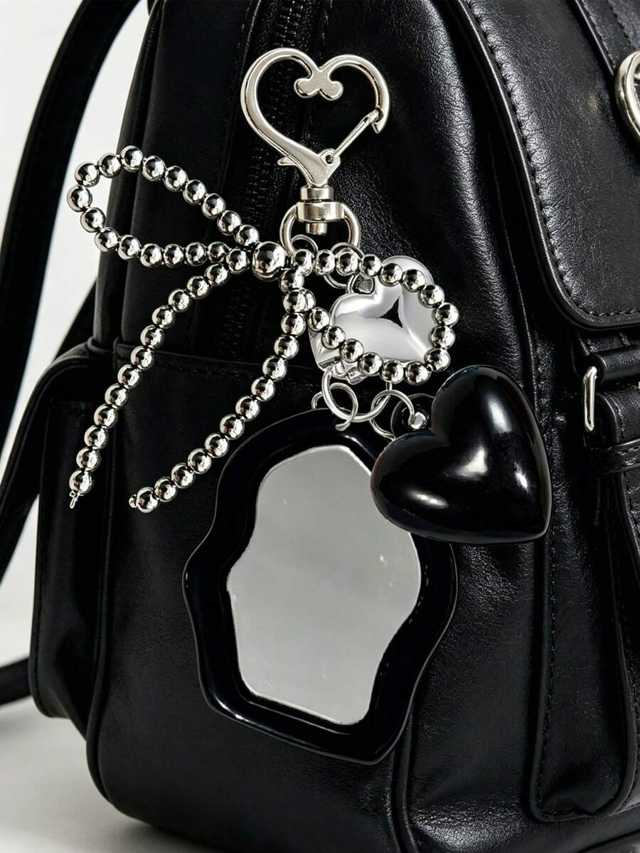 Y2K Sweet Cool Exquisite Fashion Acrylic Keychain, Women's Red Mirror Keychain And Heart Bow Knot Decoration, Asymmetric Mirror Heart Bow Knot, Fashion Bag Charm Alloy Fashion Accessory, Fashion Friendship And Couple Gift, Bag Accessory, Novelty Gift For Family And Friends, Mother's Day, Teacher's Day, Valentine's Day, Easter, Back To School, Dorm, Beach, Travel - Multicolor - View 1