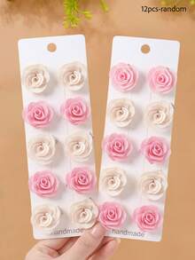 6/12pcs/Set Fabric Rose Flower Hair Clips, Sweet Hair Accessories, Gentle Fabric Rose Small Flower Hair Clips, Pink And Beige Gentle Color Palette Versatile And Practical - Suitable For Girls And Women, Applicable For Daily Outings, Vacations, Shopping, Dates, Graduation Season, Random Colors - Multicolor - View 9
