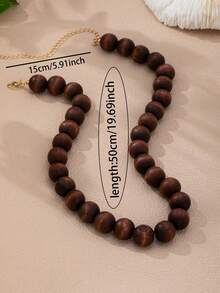 1/2pcs Bohemian Style Natural Wood & Bright Yellow Beaded Necklace, Multi-Layer Chunky Round Ball Exaggerated Neck Chain, Women's Casual Party Layering Necklace - Multicolor - View 4