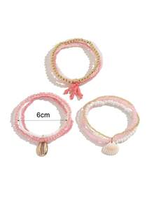 3pcs Fashion Sexy Delicate Elegant Branch Shell Pendant Bracelet Woven Rice Bead ABS Faux Pearl Beaded Stackable Bracelet Set Suitable For Women Daily Wear And Holiday Travel - Multicolor - View 7