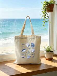 Shell Blue Floral Sweet Style Printed Tote Bag, Lightweight Foldable Shopping Bag, Suitable For Shopping And Daily Activities - Multicolor - View 4