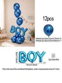 12pcs Boy & Girl Balloon Set, Blue & Pink "BOY" "GIRL" Letter Balloons, Metallic Blue & Magenta Latex Balloons, Suitable For Birthday Party, Baby Shower, Gender Reveal Party Decoration - Multicolor - View 6