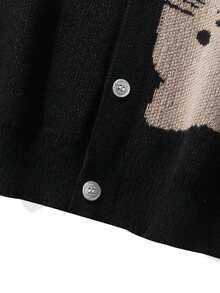 Cartoon Cat Intarsia Knit Cardigan Men V Neck Button Loose Casual Sweater Jacket - Khaki - View 6