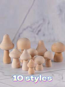 5/10pcs Unfinished Wooden Mushrooms, Natural Mini DIY Craft Mushroom Figurines For Art, Crafts, Painting, Home Shelf, Desktop Decor - Multicolor - View 7