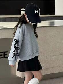 Girls' Sweatshirt Top Autumn/Winter Style, Children's Clothing, Bowknot Design, New Thickened Fashionable Top - Grey - View 5