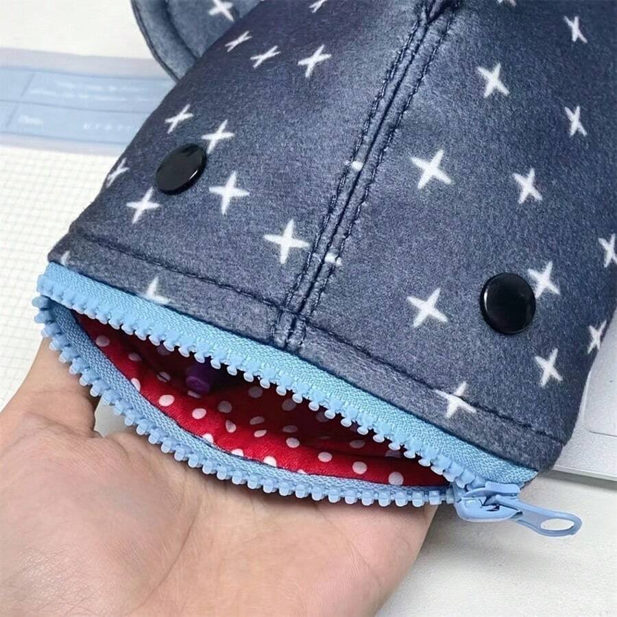 1 pieza Estuche para lápices con diseño de tiburón, bolsa para lápices con cremallera en forma de boca de tiburón, lápiz de tiburón lindo, bolsa de papelería creativa de lona con diseño de animal, bolsa de almacenamiento de suministros de oficina - Multicolor - Ver 1