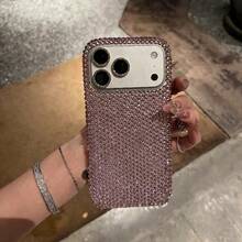 Funda de teléfono de lujo con diamantes completos y brillo, compatible con 17 Pro Max, estilo elegante, estilo coreano - Rosa - Ver 2