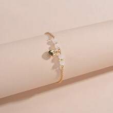 1pc Fashionable 3D Heart Beaded Single Layer Anklet, Suitable For Women's Daily Wear - Gold - View 2