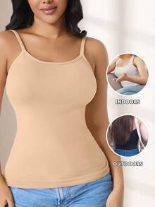 CELILIN Apricot Adjustable Strap Seamless Camisole, Breathable Skin-Friendly Tummy Control Slimming Innerwear - Apricot - View 2