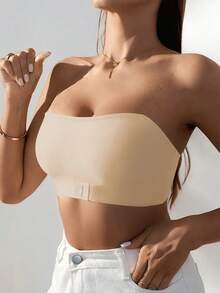 2Pcs Women Solid Seamless Strapless Wireless Bandeau Bra, Full Coverage Soft Lift Minimalist Unpadded Layering Bra For Daily Formal Occasions - Multicolor - View 5
