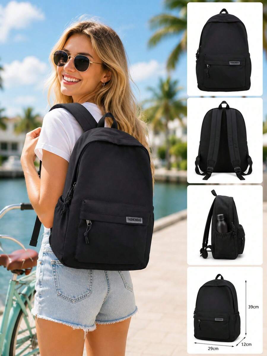 Minimalist Backpack With Practical Buckle Strap Functional Multi-Pocket School Bag For Study Heavy-Duty Laptop Bag - 彩色 - 查看 1