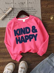 Girls' Sweatshirt Set, Letter Print Sweatshirt And Casual Crew Neck Sweatshirt Paired With Slim Fit Solid Color Pants, 2-Piece Set For Autumn/Winter Daily Wear - Hot Pink - View 4