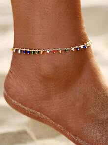 1pc Fashionable Colorful Seed Bead[Random Color]Tassel Pendant Anklet, Suitable For Daily Wear, Beach, Outings, Holiday Birthday Gift For Friends - Yellow Gold - View 3