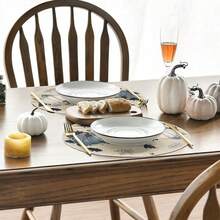 Navy Blue Pumpkin & Eucalyptus Leaf Round Autumn Placemats 4pcs/6pcs, 14 Inch Thanksgiving Round Table Mats For Dining Table Decor - Multicolor - View 8