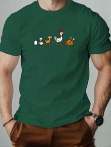 Men's Chicken Growth Pattern Summer Casual Round Neck Short T-Shirt - 黑色 - 查看 9