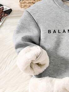 Baby Boy Letter Print Warm Crew Neck Long Sleeve Top And Pants Set - Grey - View 3