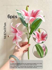1件/2件/3件/5件/6件 絲綢布料橡膠仿真百合花，適用於花藝布置、花卉裝飾、花瓶、花園、窗台、婚禮、派對、生日、感恩節、父親節，高品質人造花 33cm（婚禮花、玫瑰、鮮花、人造花、人造植物、假花、假植物、母親節禮物、母親節） - 粉色 - 查看 12