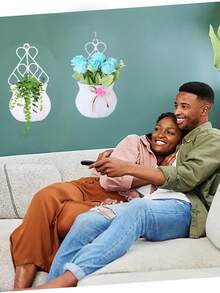 2pcs Wall Hanging Flower Pots, Decorative Flower Pots, Wall Hanging Vases, Flower Baskets, Round Flower Pots. Suitable For Home Decor, Hotel Decor, Weddings, Parties And Other Occasions. - View 4