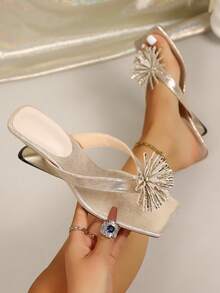 Women's High Heel Sandals Paisley Pattern Western Wedding Style Elegant PU Leather Rhinestone Floral Vacation Style Summer Travel Party Sandals - Gold - View 3