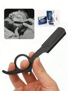 1 Black Scraper+10 Blades;Unisex Folding Travel Straight Edge Razor Set With Ultra-Thin Stainless Steel Double-Sided Blades, Suitable For Home And Salon Beauty Use - Safety Razor - View 1