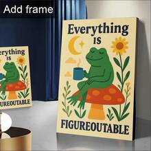 1件無框藝術 Everything Is A Figurative 海報：「Frog Coffee」語錄帆布畫，適用客廳、廚房、辦公室、房間、居家、房屋、復古、臥室裝飾，牆面裝飾，房間用品，家居用品，禮物，易於掛置 - 卡通 - 查看 5
