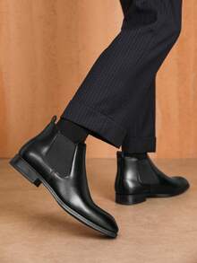 Mioeert Men's Chelsea Boots - Men's Business Square Toe Mid-Calf Dress Boots, Square Toe Ankle Boots, Suitable For Daily Business, Wedding Occasions - Black - View 3