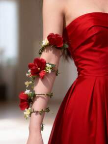 1pc Romantic Flower Arm Wrap Bracelet Floral Vine Arm Garland Wedding Bridal Photo Shoot Body Flower Accessories - Multicolor - View 9