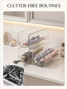 2/1pc Stackable Clear Hair Tool Organizer Hair Straightener Holder For Vanity Countertop Portable Curler Storage Rack Styling Wand Stand Bathroom Organization Accessories Space Saving Curling Iron Holder Stackable Hair Styling Tool Organizer - Multicolor - View 10