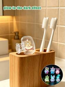 Cute Glow-In-The-Dark Bear, Cat, Rabbit Resin Toothbrush Cover, Portable Toothbrush Cap, Transparent Travel Toothbrush Storage Box, Glow-In-The-Dark Toothbrush Head Protector Clip, Toothbrush Storage Clip, Toothbrush Dust-Proof Protective Cover, Portable Design Easy To Carry, Dust-Proof Cap, Suitable As Gift For Couples, Friends, Family, Teachers, Travel Enthusiasts, Home, Dorm, Vacation Essentials, Suitable For Birthday Gift, Back To School Gift - Multicolor - View 4