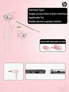 Auriculares Intraurales con Cable HP, EarPods con Jack de 3.5mm, Control Remoto Integrado, Micrófono, Control de Música, Llamadas y Volumen, Compatible con Teléfonos y Computadoras, HIFI Alta Calidad, Rosa - Ver 4
