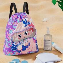1pc Cartoon Print Swimming Bag, Dry & Wet Separation Waterproof Backpack, Swimming Storage Bag, Beach Storage Drawstring Toiletry Bag - Multicolor - View 5