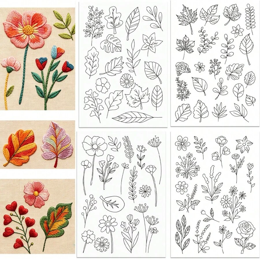 Water-Soluble Printed Leaf And Flower Embroidery Pattern Stabilizer Design, Suitable For Handmade Sewing Enthusiasts To Paste And Sew Embroidery Paper