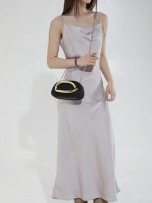 Women's Fashionable Box-Shaped Shell Clutch Bag, Shiny Elegant Romantic Style, Suitable For Shopping, Commuting, Party, Evening Banquet, Black - Black - View 3