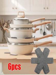 6pcs Non-Stick Pot And Pan Set, Pot Protectors And Heat-Resistant Mats, Scratch-Resistant, Non-Stick, Heat-Resistant, Stackable Storage, Washable And Reusable, Suitable For Multiple Cookware, Christmas Decoration - Multicolor - View 2