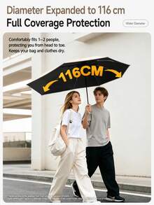 1pc Automatic Folding Umbrella With Buckle, Portable. Larger, Thicker, Sturdier. Suitable For Men And Women, Portable Windproof And Waterproof, Double Layer Protection, Multiple Frame Designs, Snap Or Rotating Handle, Multiple Colors Available (Due To Different Batches, Fabric, Frame Color, And English Letter Pattern Design May Vary) - Multicolor - View 1
