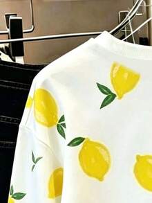 Tween Girl Lemon Print Crew Neck Long Sleeve Sweatshirt - White - View 5