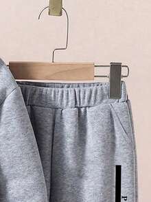 Boys Letter Print Hoodie And Sweatpants Warm Set - Grey - View 5