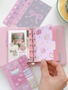 Cute Pink Bow Rabbit Divider Tabs, 6-Hole Loose Leaf Binder Index Cards, Kawaii Pastel Cake Apple Pattern Page Marker Separators For Journal Notebook Scrapbook Stationery School Supplies - Set - View 4