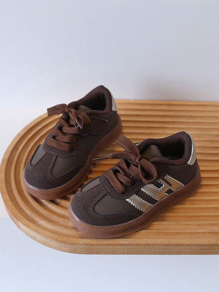 1 Pair Girls' Soft Sole Fashion Versatile Anti-Slip Casual Skate Shoes For Daily Wear, Mid-To-Large Kids - Brown - View 1