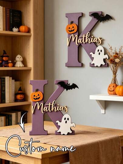 1pc Personalized Wooden Letter Decor For Halloween, Perfect For Parents Seeking Kids Room Halloween Decorations, Personalized Holiday Gift Buyers, Home Party Decor Enthusiasts, Creating A Unique Holiday Atmosphere