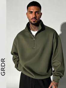GRDR Men's Zip-Up Pullover Sweatshirt, Autumn/Winter - Olive Green - View 4