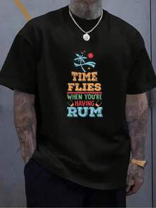 Unisex Plus Size Tropical Print Crew Neck Holiday All Season Tee Black Tshirt EV8F - 黑色 - 查看 1