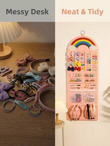1pc Rainbow Cloud Hanging Hair Accessory Organizer, Suitable For Bedroom And Children's Room Decoration, Multi-Layer Independent Pockets For Neat Storage Of Scattered Hair Clips - Multicolor - View 4