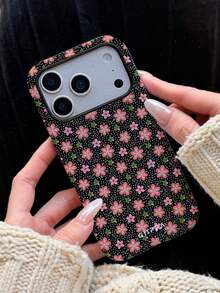 Coque de téléphone Flower 1 à motif floral et base noire, adaptée pour  17 Pro Max, compatible avec  16 Pro Max, 15 Pro Max, 14 Pro Max, coque de téléphone amusante de style coréen, également adaptée pour 11/12/ 13/14/15/19 Pro Max Plus, design élégant convenant aux hommes et aux femmes, un cadeau idéal pour les amies à Noël, la Saint-Valentin, Pâques, la saison des mariages et les anniversaires. - Blanc 1 - Voir 1