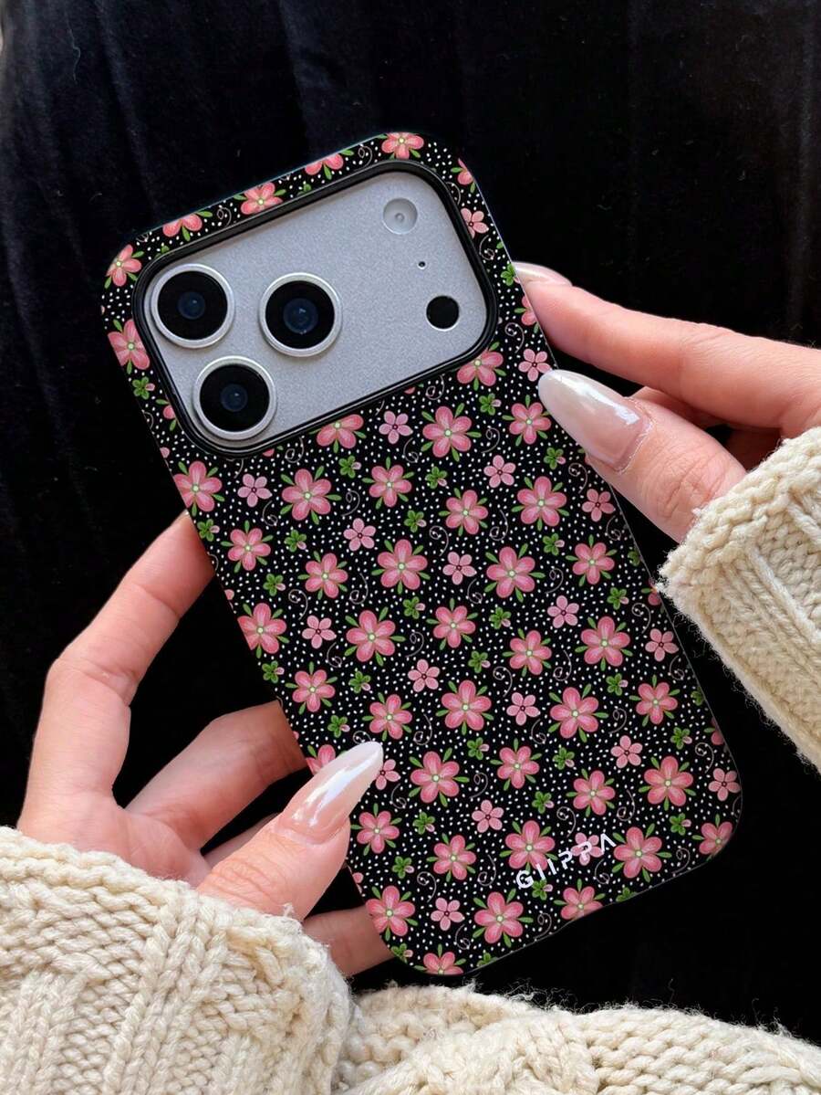 Coque de téléphone Flower 1 à motif floral et base noire, adaptée pour  17 Pro Max, compatible avec  16 Pro Max, 15 Pro Max, 14 Pro Max, coque de téléphone amusante de style coréen, également adaptée pour 11/12/ 13/14/15/19 Pro Max Plus, design élégant convenant aux hommes et aux femmes, un cadeau idéal pour les amies à Noël, la Saint-Valentin, Pâques, la saison des mariages et les anniversaires. - Blanc 1 - Voir 1